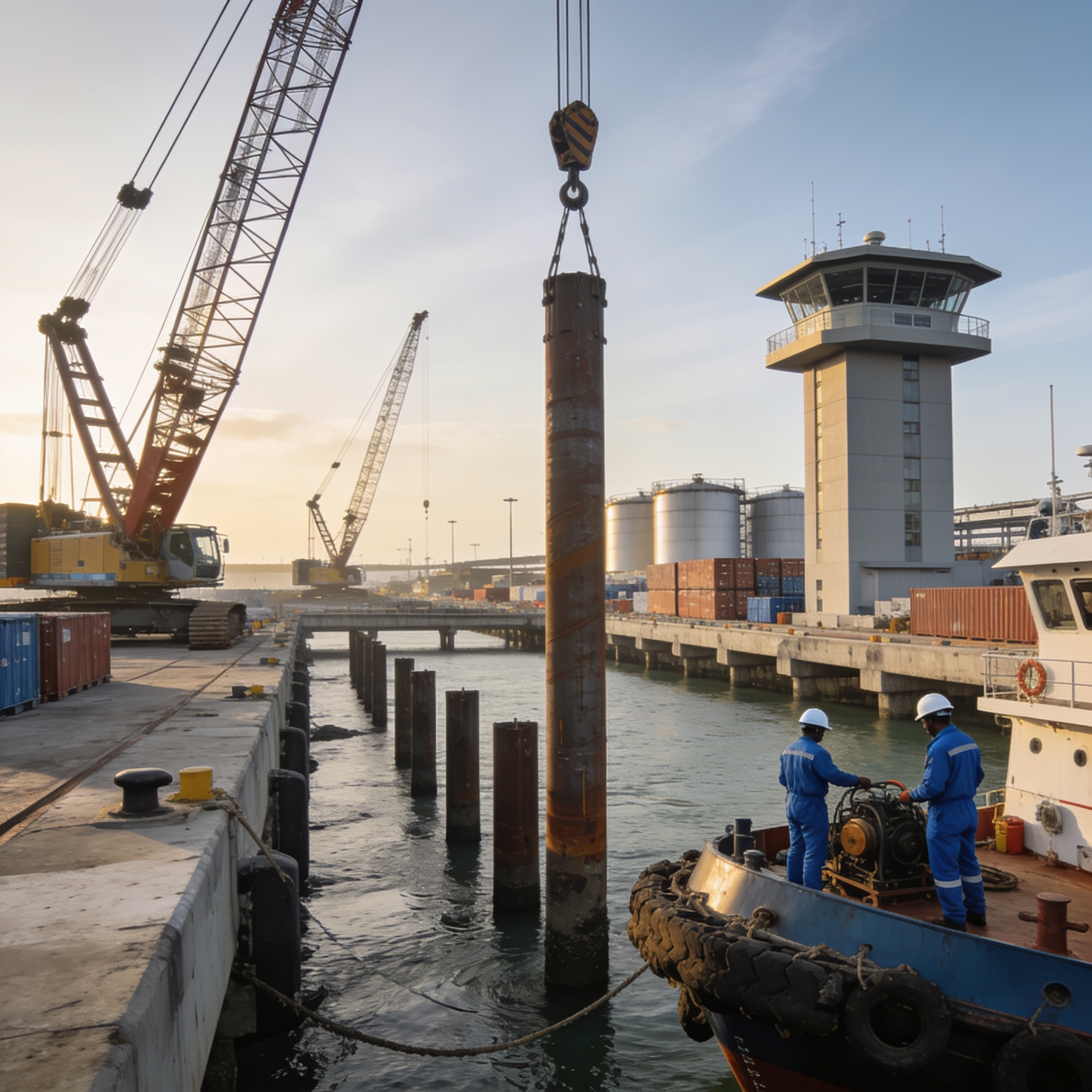 Môle Est : fin du battage des pieux, le port de Pointe-Noire se modernise