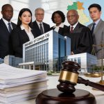 Create an editorial news illustration for an article about 'Tchad et Cameroun face à la justice internationale : quelles leçons pour le Congo ?'. The specific country is Republiqe du Congo (CG); make visual cues accurate to this exact country and avo
